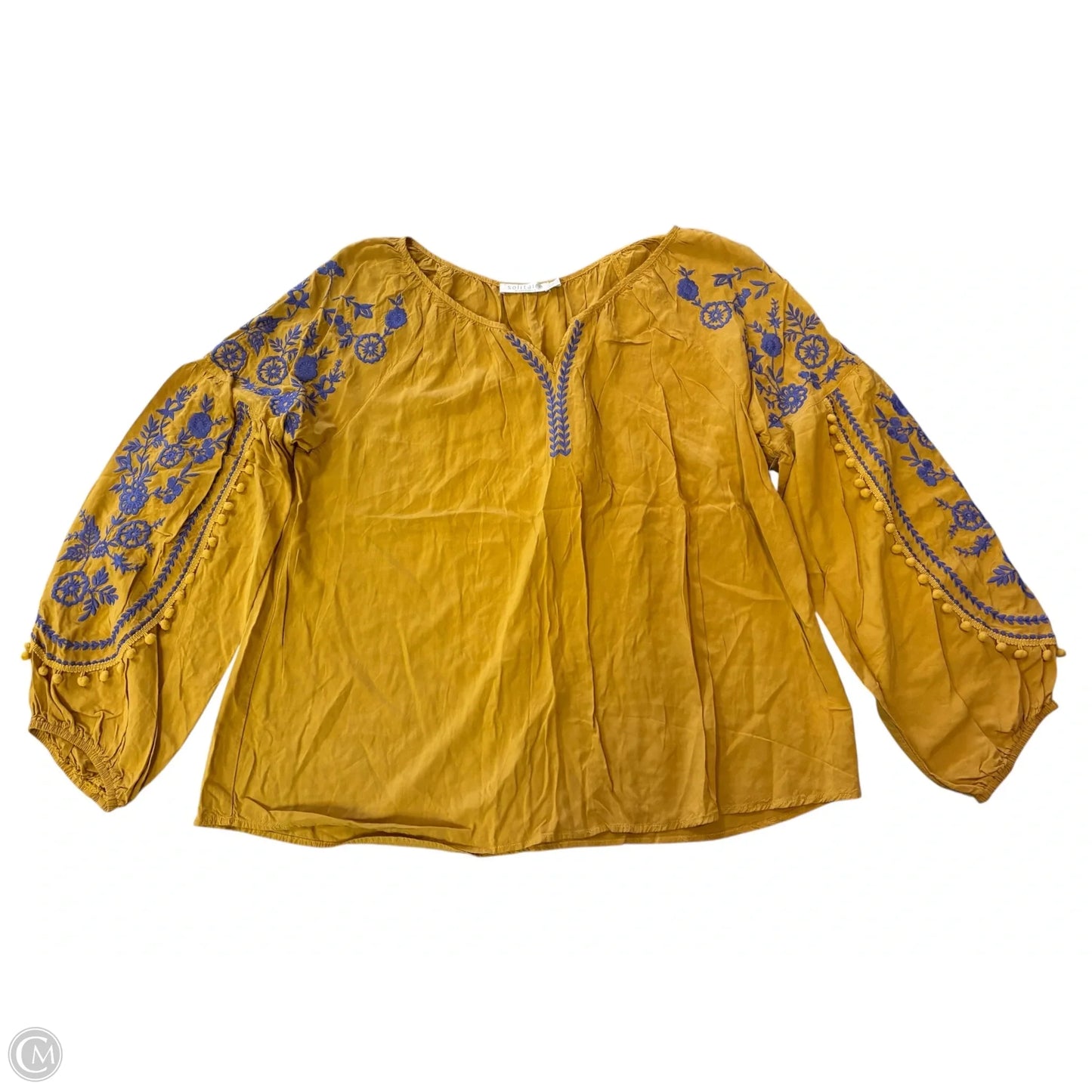 Blouse Long Sleeve By Solitaire In Yellow, Size: Xl