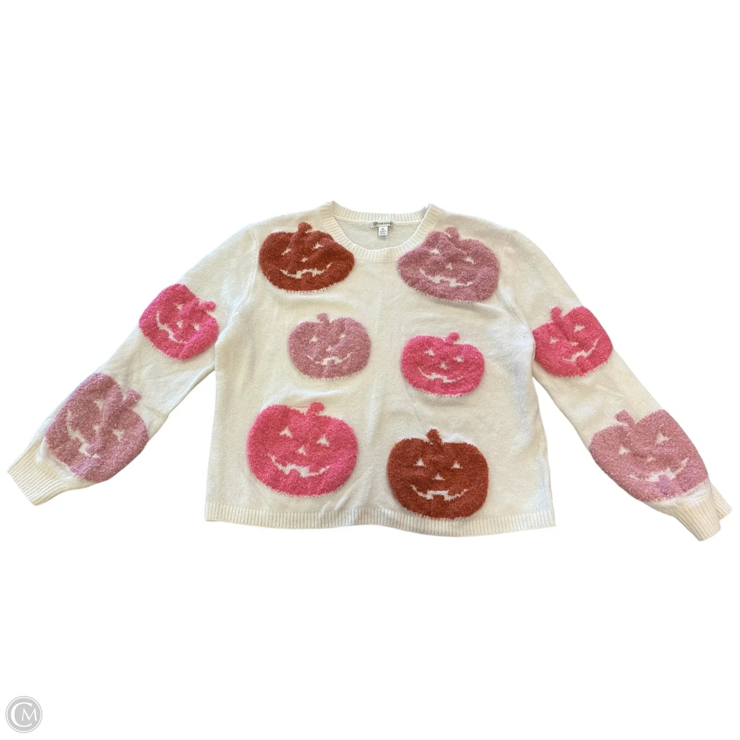 Sweater By Versona In Cream & Pink, Size: Xl