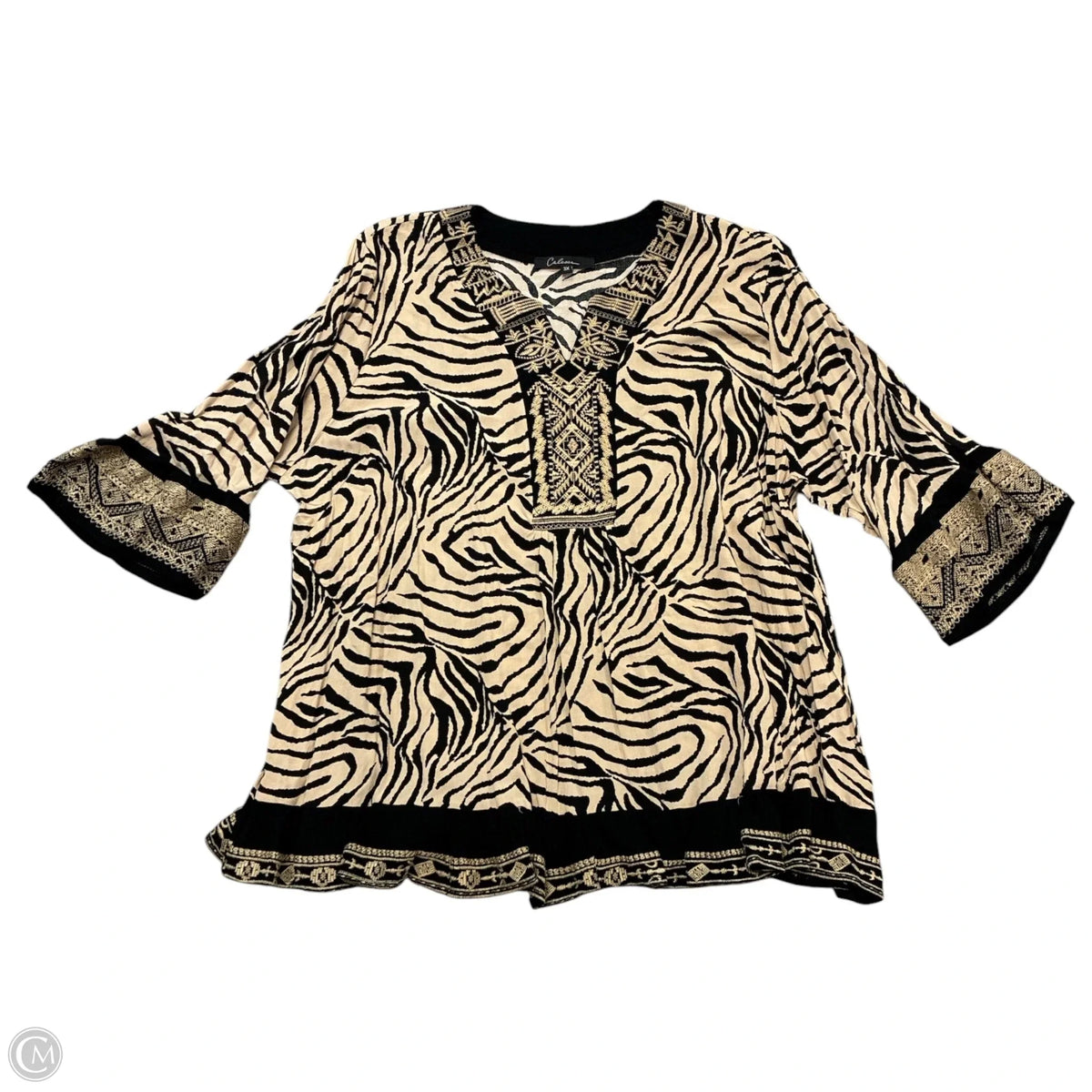 Blouse Long Sleeve By Calessa In Black & Brown, Size: 3x