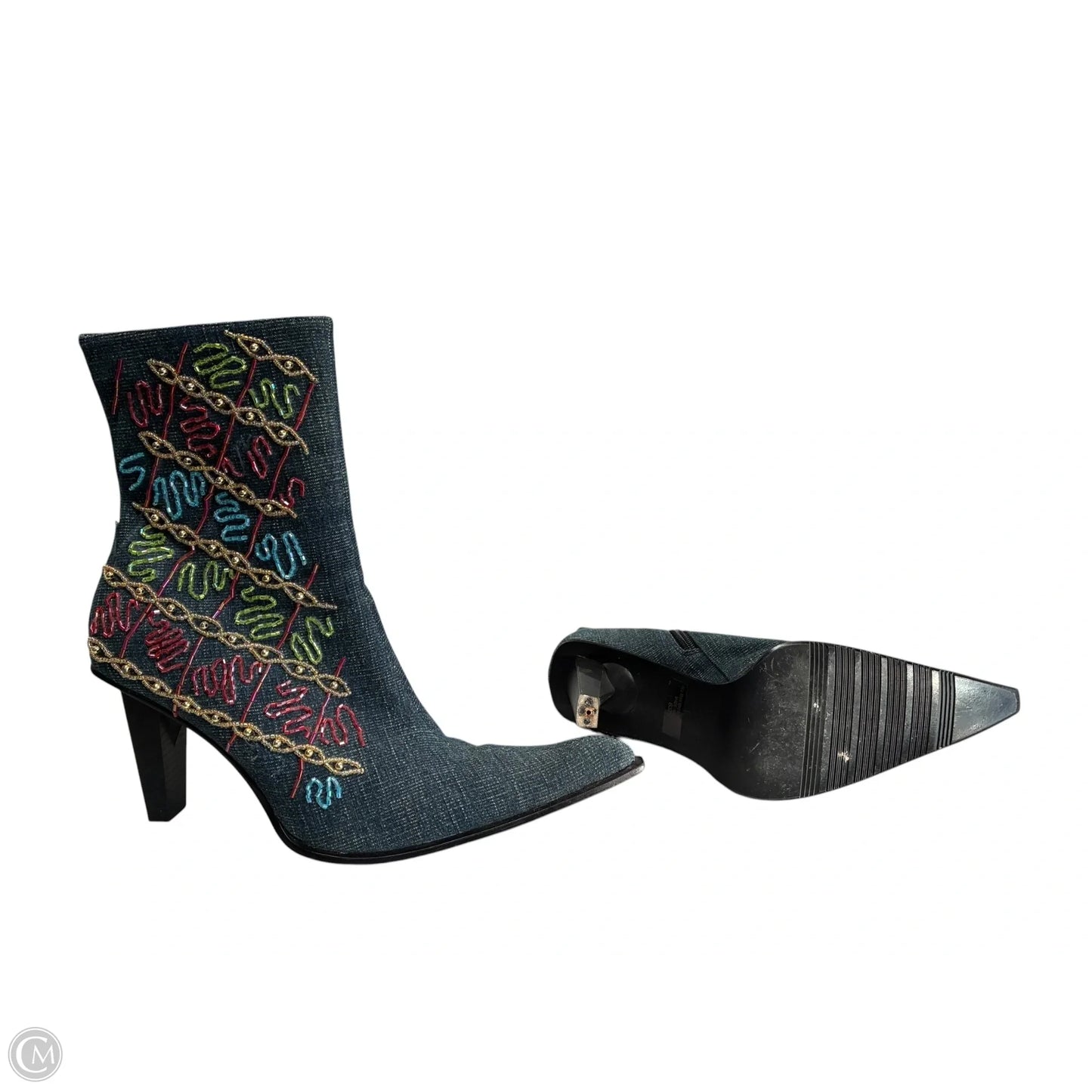 Boots Ankle Heels By Clothes Mentor In Blue Denim, Size: 8.5