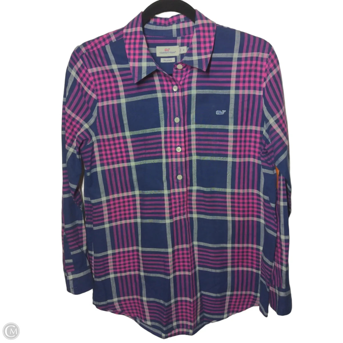 Top Long Sleeve By Vineyard Vines In Plaid Pattern, Size: 2