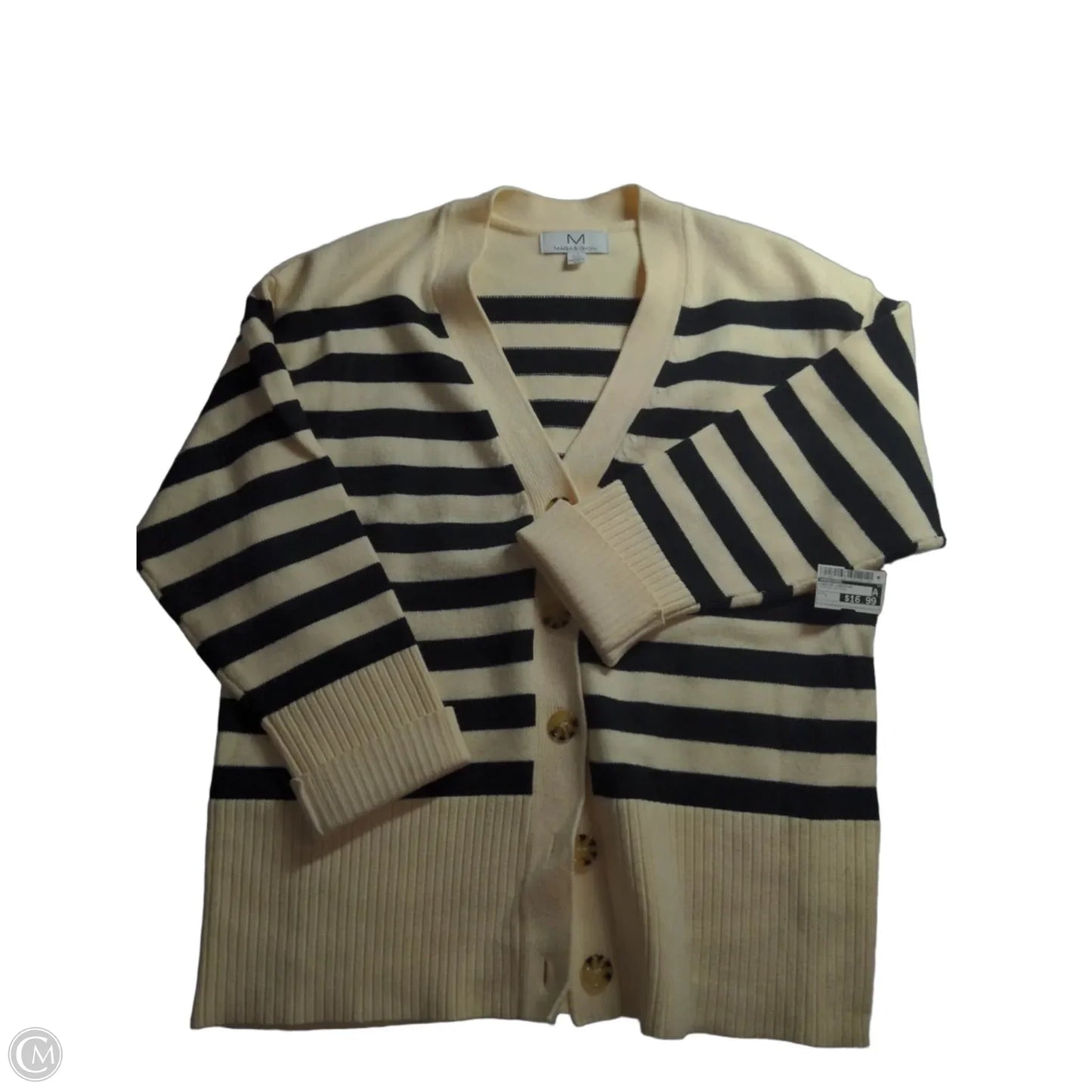 Sweater Cardigan By Magaschoni In Striped Pattern, Size: L