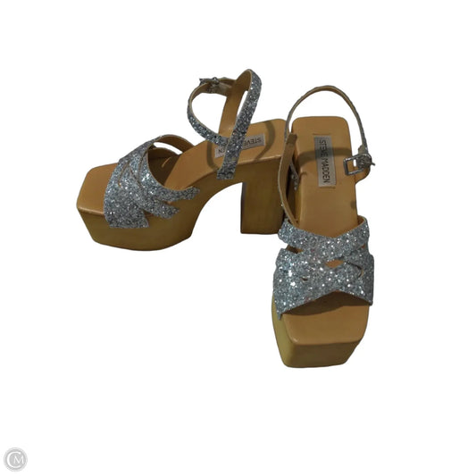 Shoes Heels Platform By Steve Madden In Silver & Tan, Size: 7