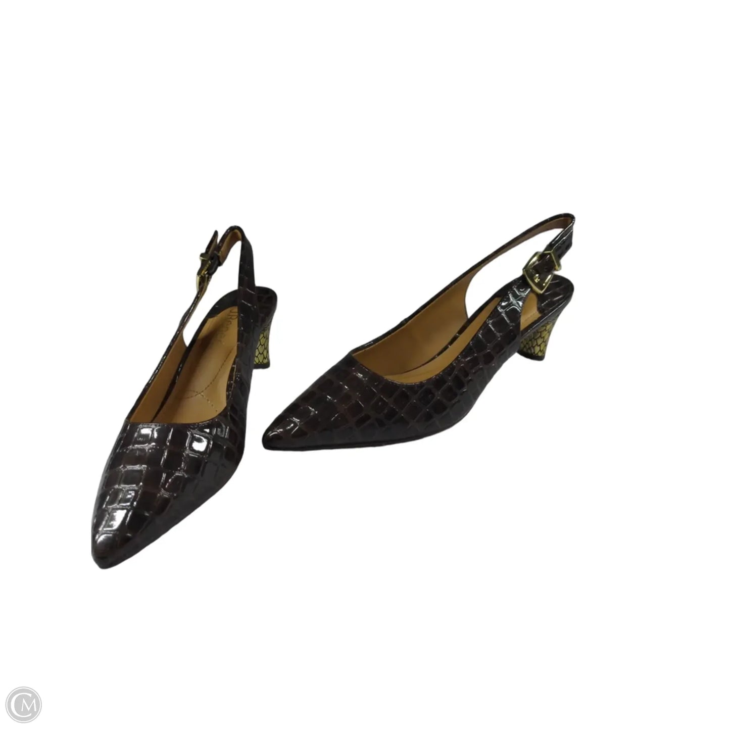 Shoes Heels Kitten By Clothes Mentor In Brown & Gold, Size: 9