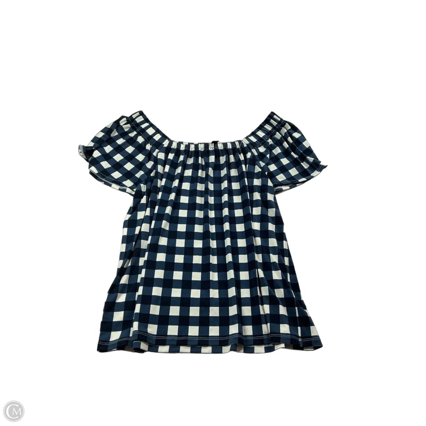 Top Short Sleeve By Ann Taylor In Blue & White, Size: L