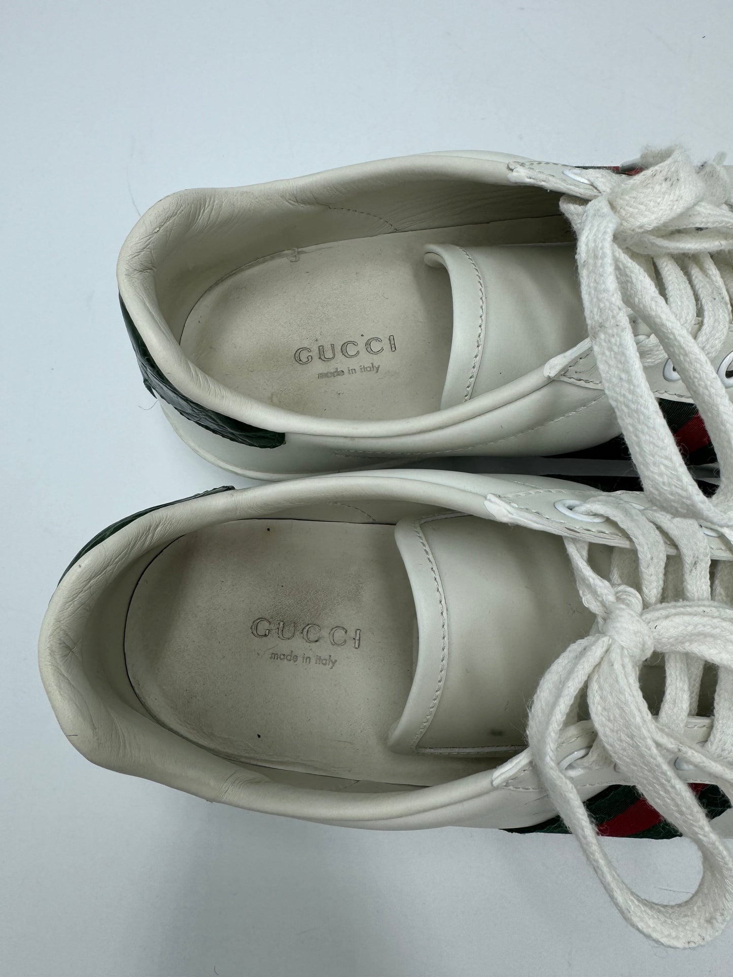 Gucci Aces Web Striped Sneakers In White, Size: 7