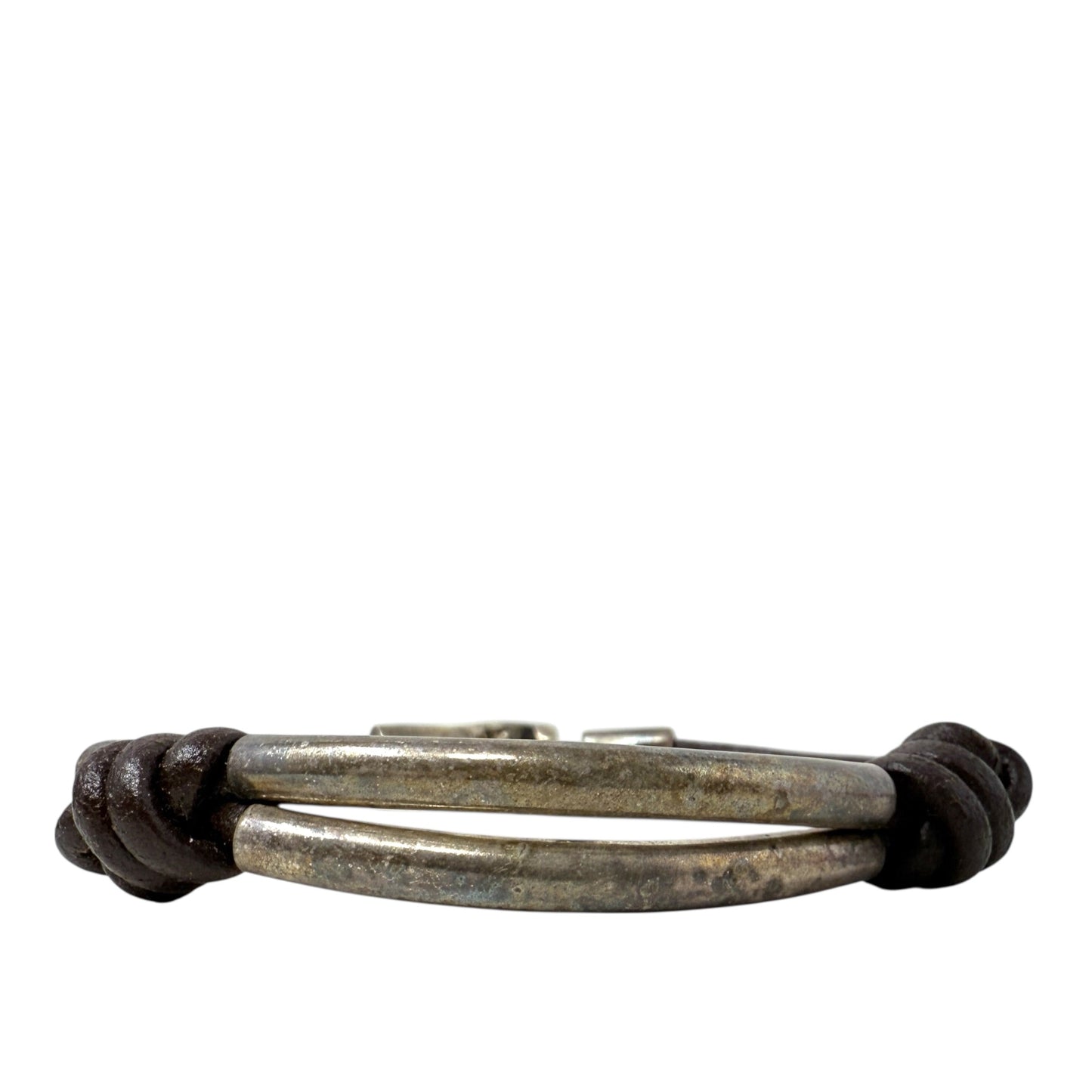Double Strand Leather & Silver Plated Bracelet By Uno De 50