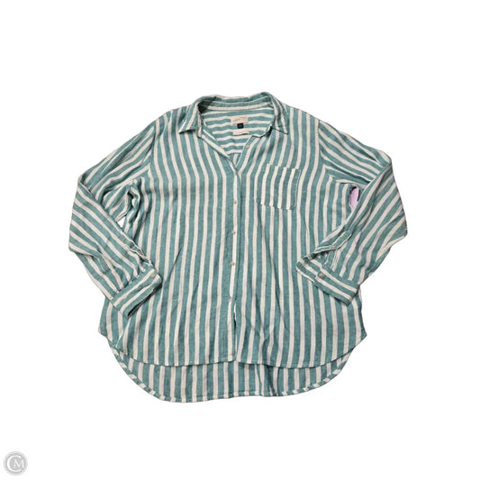 Top Long Sleeve By Universal Thread In Green & White, Size: L