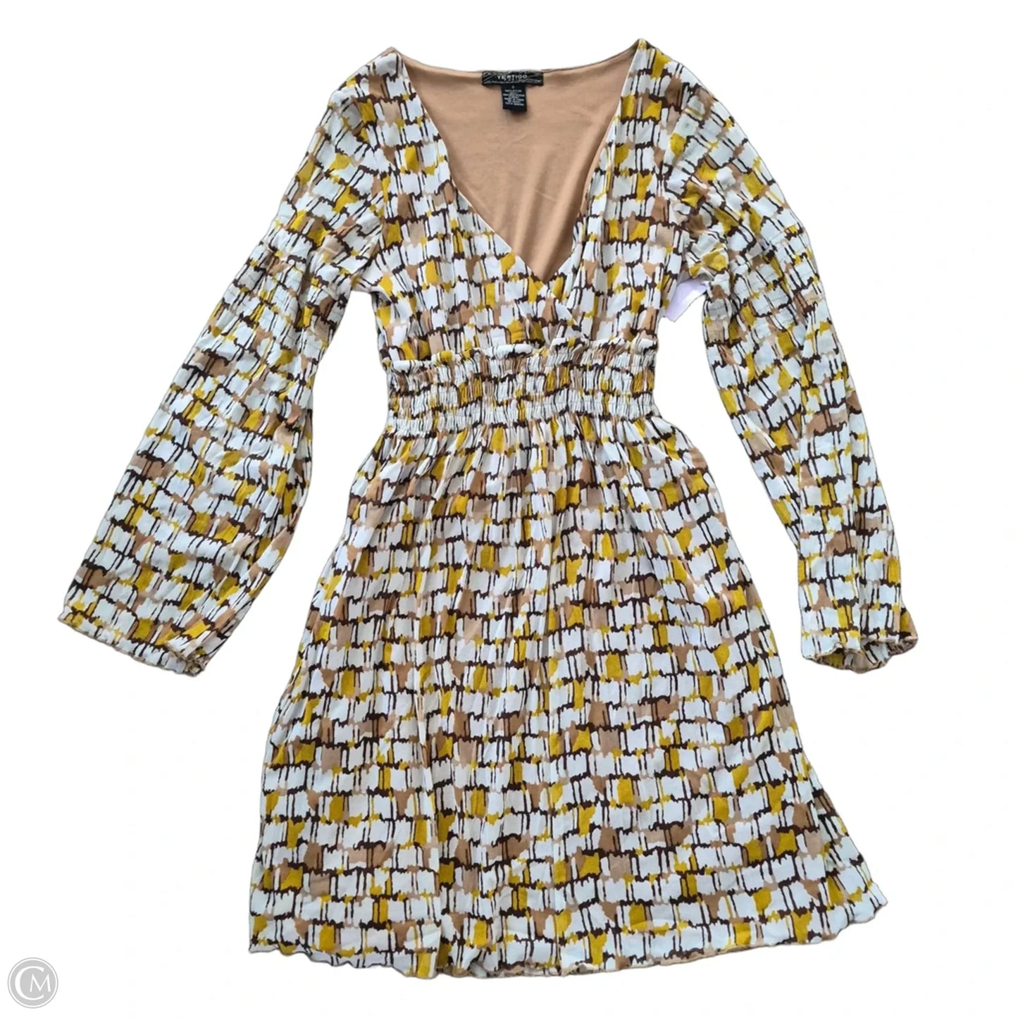 Dress Casual Short By Vertigo In Cream & Yellow, Size: S