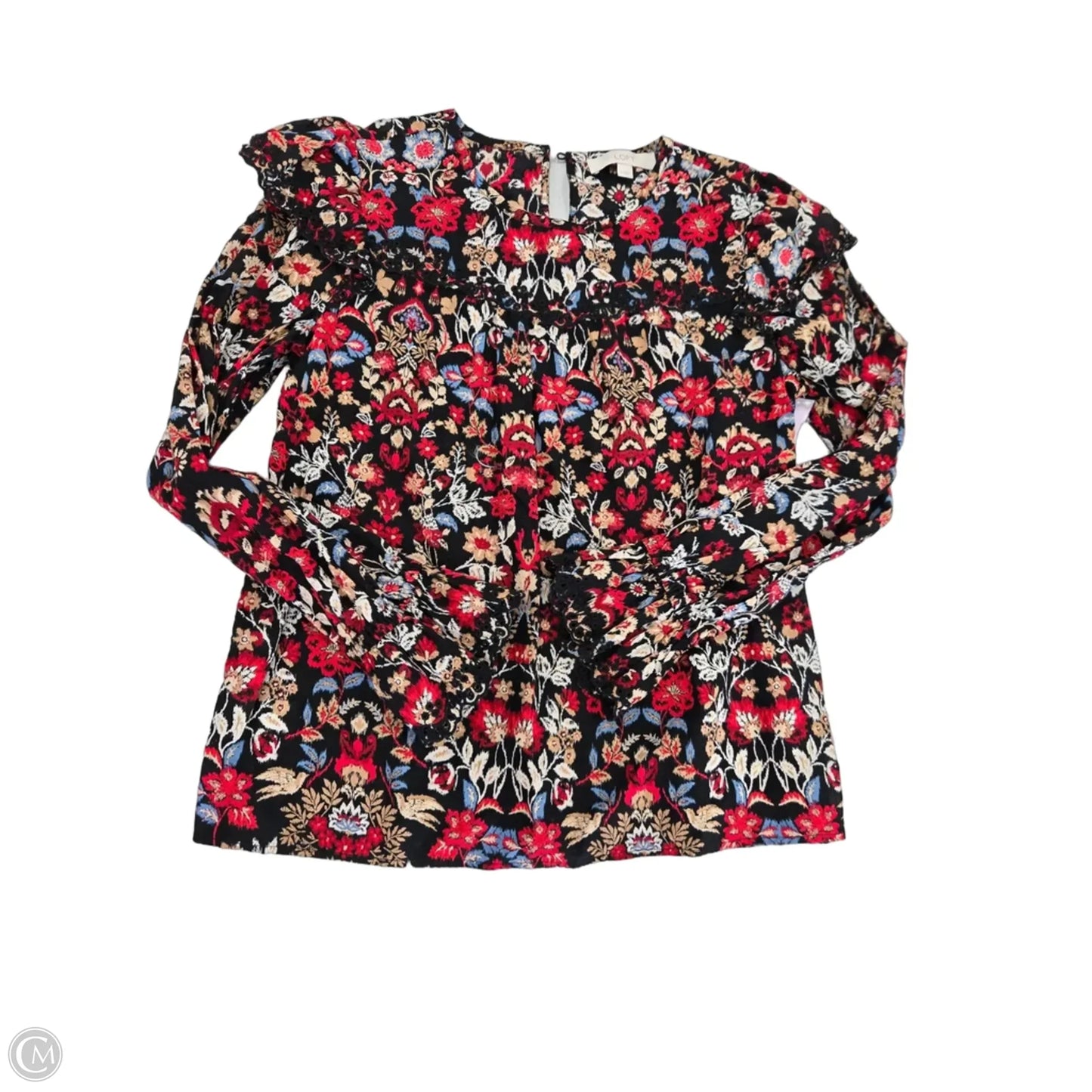 Top Long Sleeve By Loft In Black & Red, Size: S