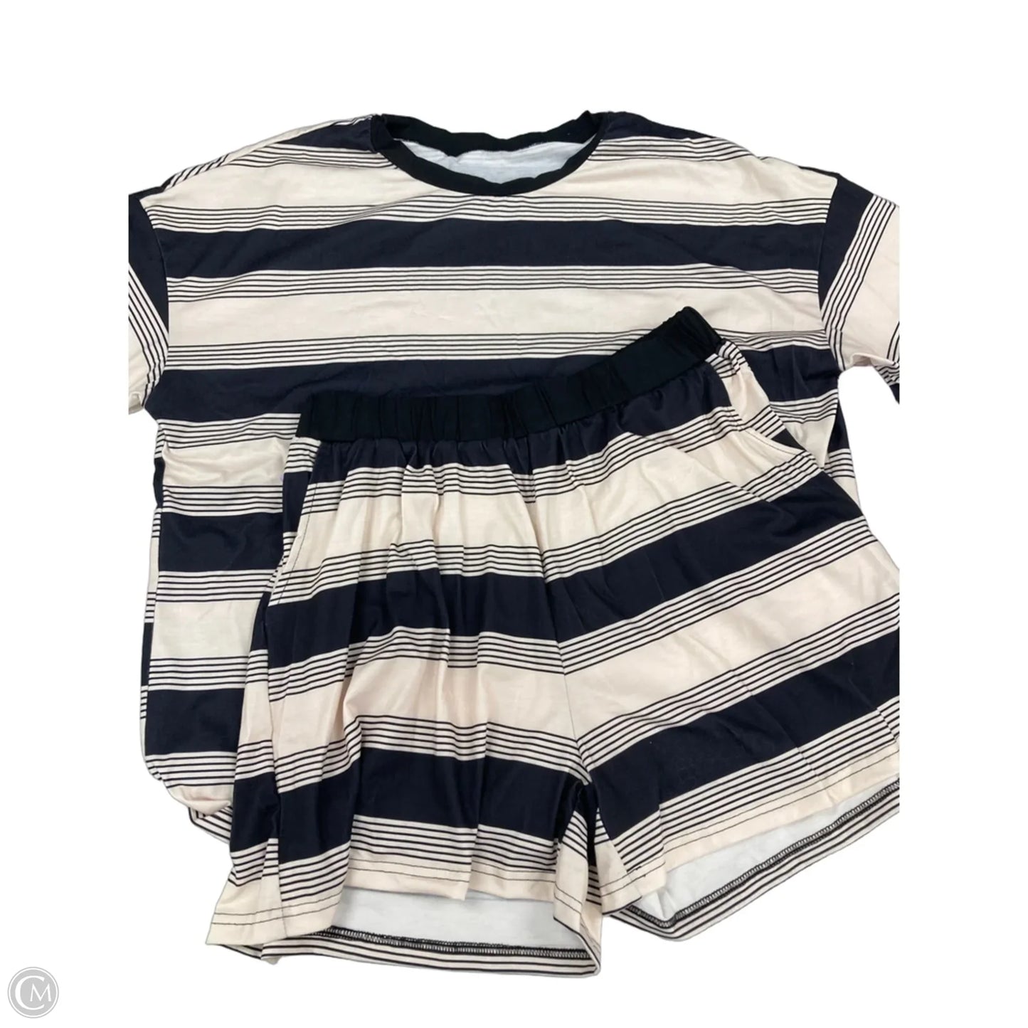 Top 2pc Short Sleeve By Cmf In Striped Pattern, Size: L