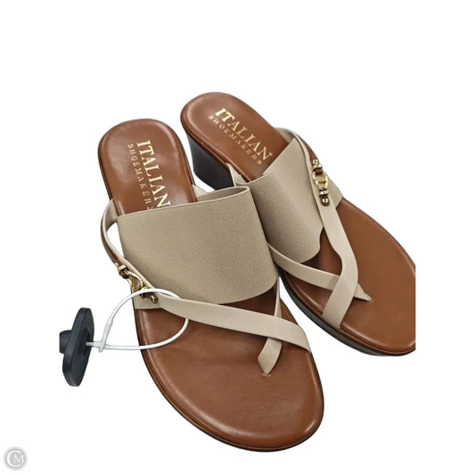 Sandals Heels Wedge By Italian Shoemakers In Tan, Size: 7.5