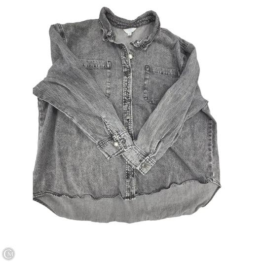 Top Long Sleeve By Time And Tru In Grey Denim, Size: Xxl
