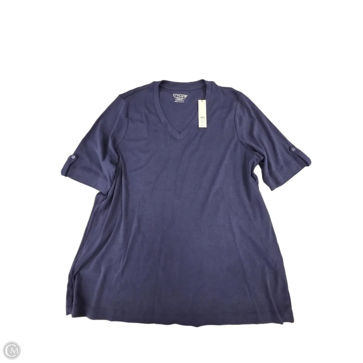 Top Short Sleeve By Chicos In Navy, Size: Xxl
