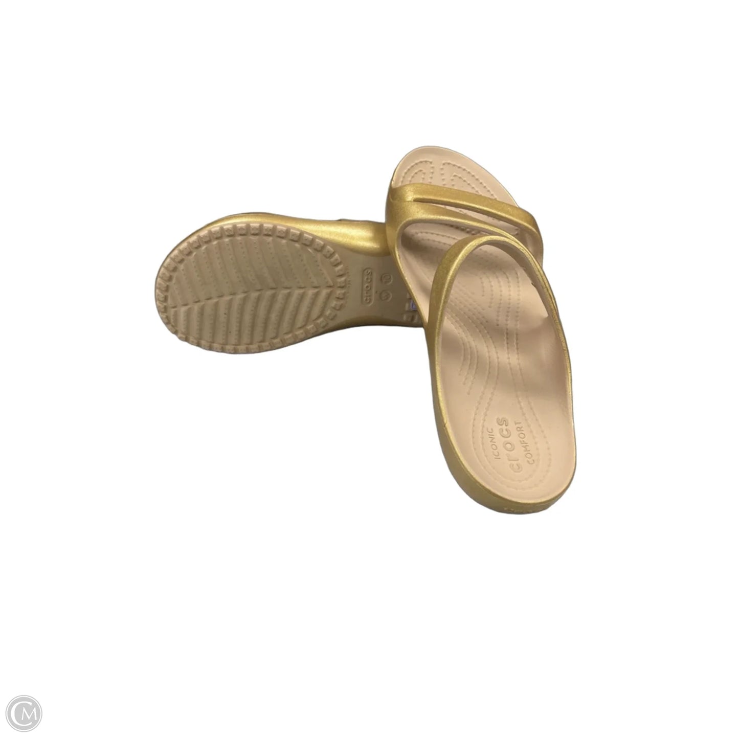 Sandals Flats By Crocs In Gold, Size: 10