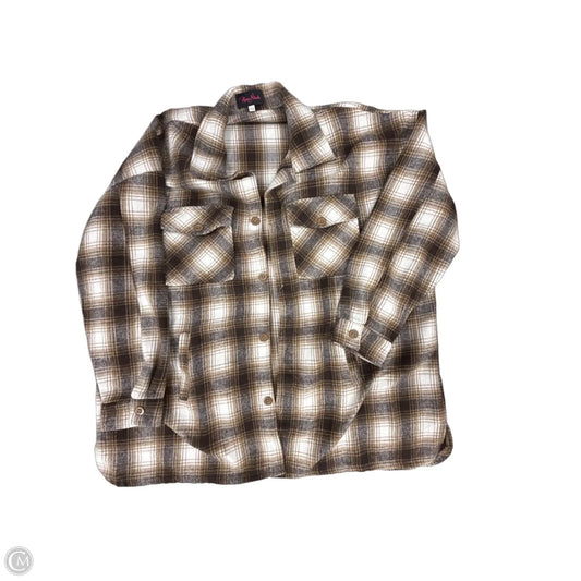 Jacket Shirt By Cme In Brown & Cream, Size: 2x