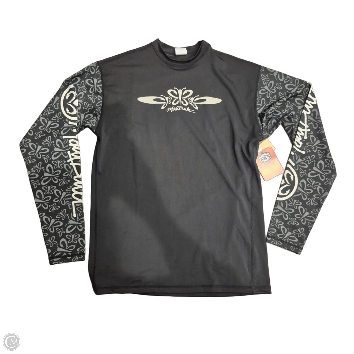 Athletic Top Long Sleeve Collar By Cme In Black & White, Size: M