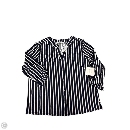 Top 3/4 Sleeve By Perseption Concept In Blue & White, Size: L