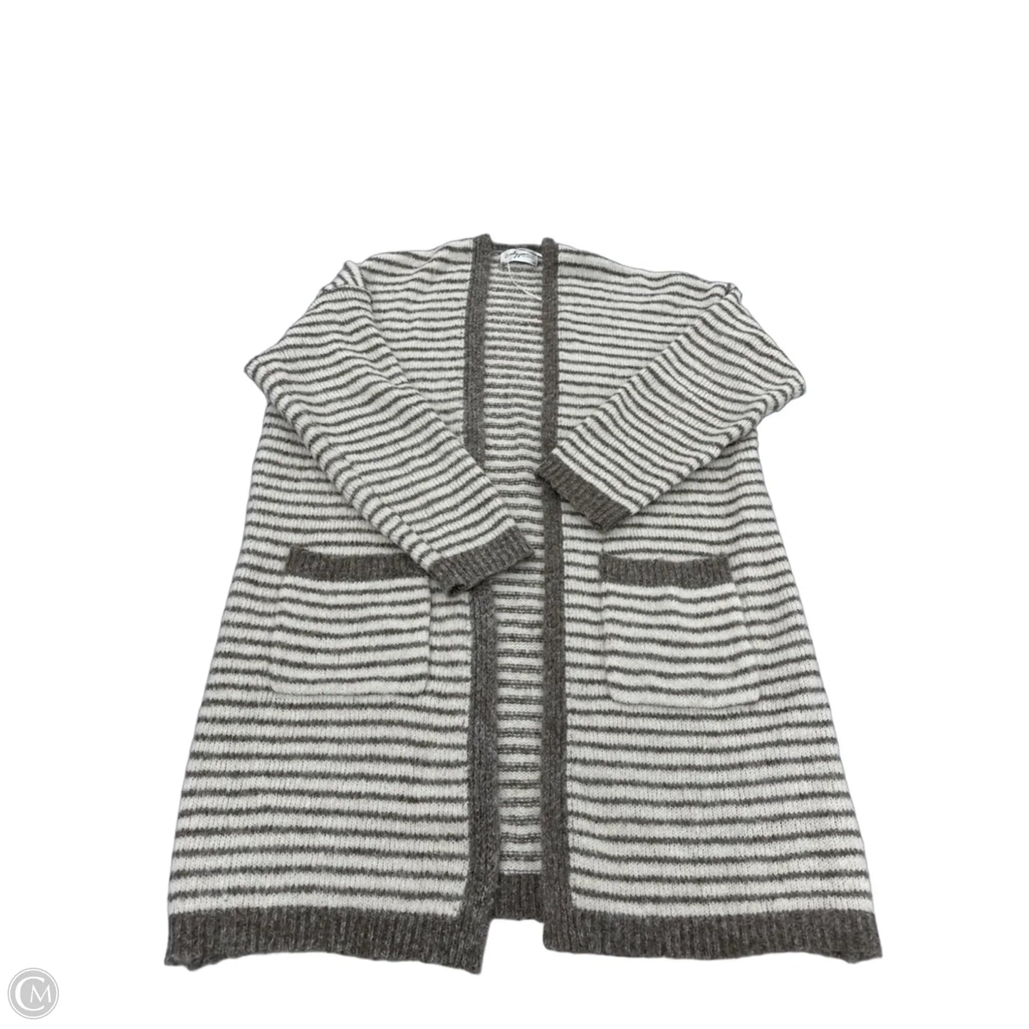 Sweater Cardigan By Carly Jean In Brown & Cream, Size: M