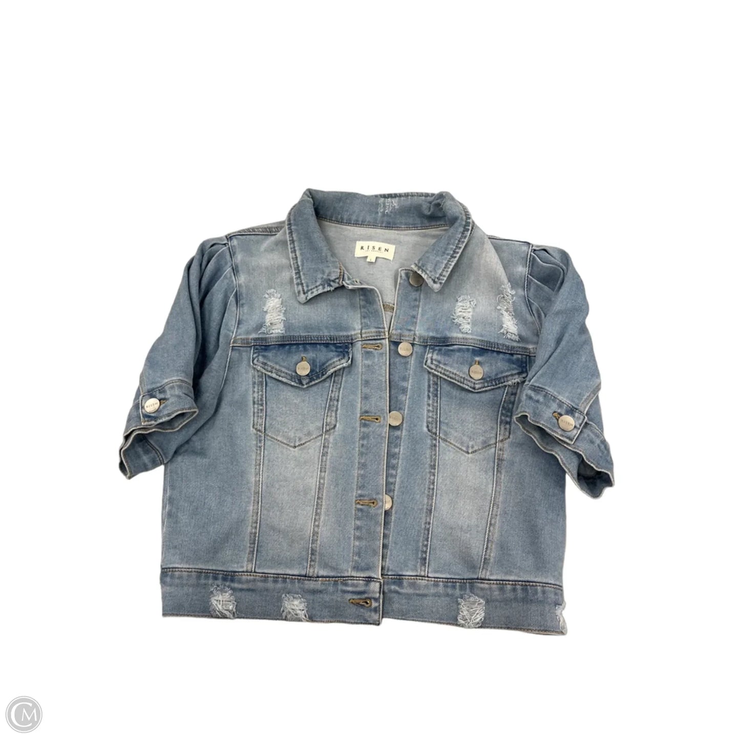 Top Short Sleeve By Risen In Blue Denim, Size: L