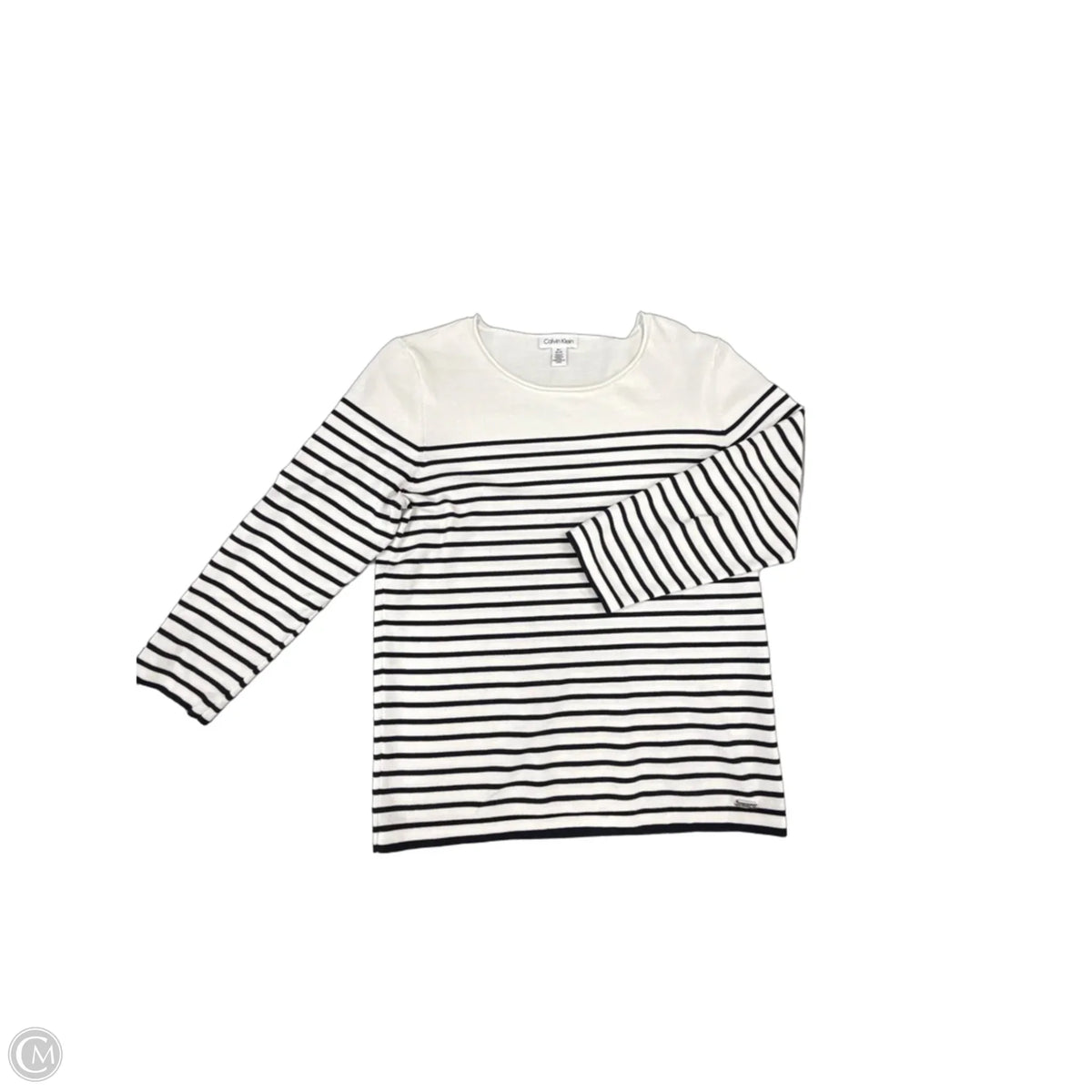 Top Long Sleeve By Calvin Klein In Blue & White, Size: M