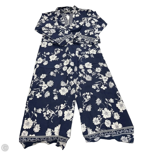 Top 2pc Short Sleeve By Loft In Blue & White, Size: M