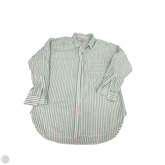 Top Long Sleeve By Loft In Green & White, Size: L