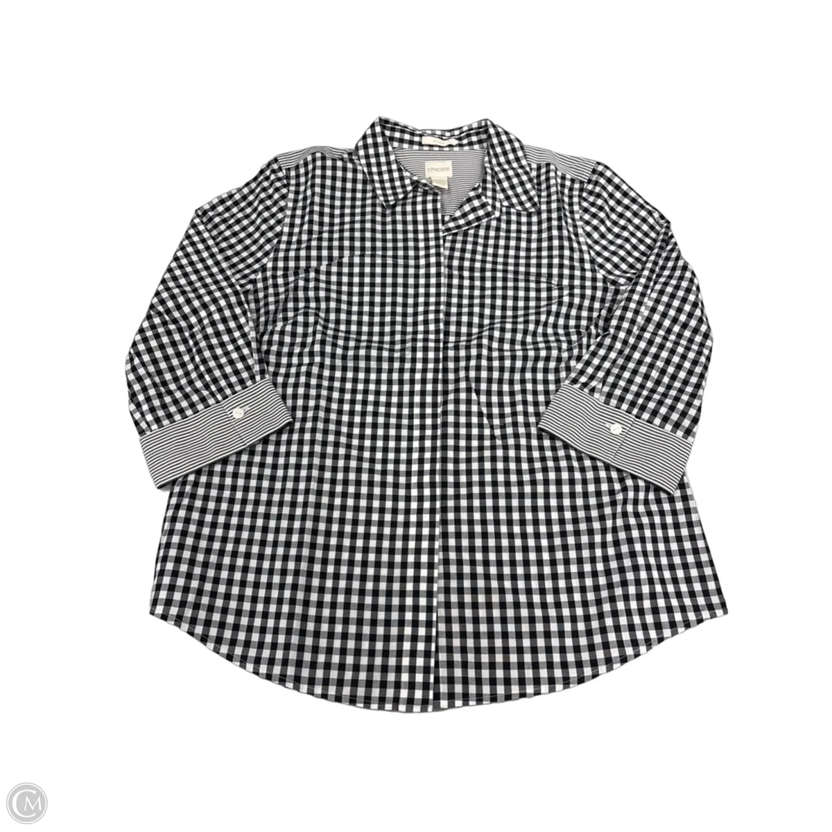Top 3/4 Sleeve By Chicos In Checkered Pattern, Size: M