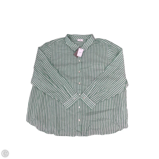 Top Long Sleeve By J. Jill In Green & White, Size: 3x