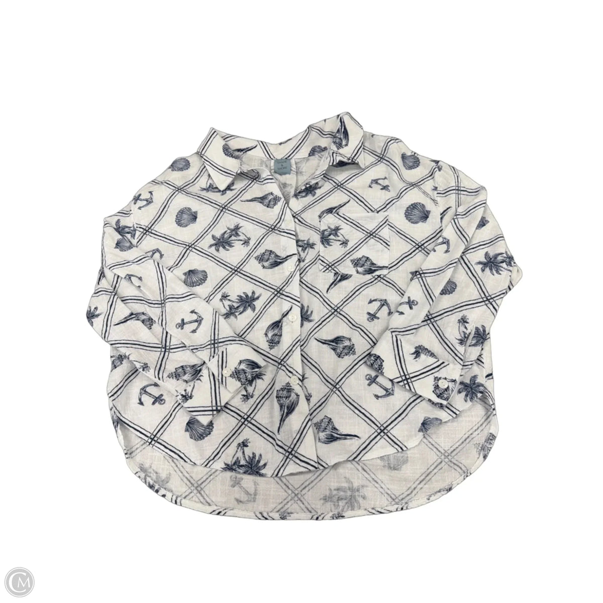 Top Long Sleeve By Shade & Shore In Blue & White, Size: L