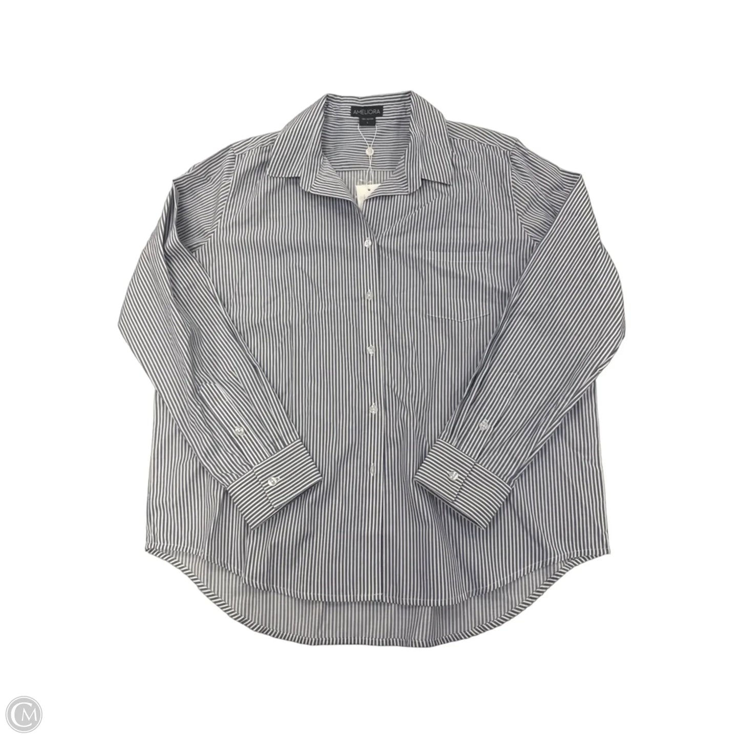Top Long Sleeve By Cme In Blue & White, Size: L