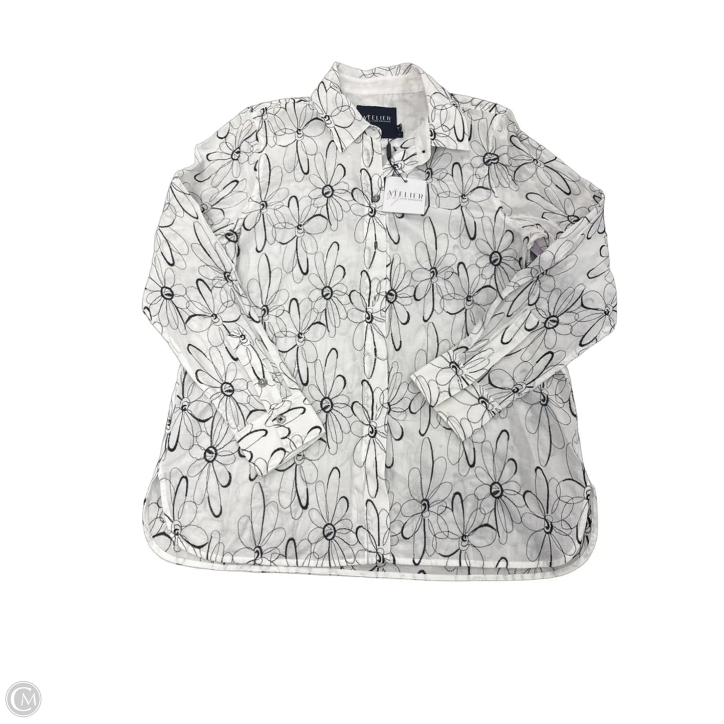 Top Long Sleeve By Atelier In Black & White, Size: M