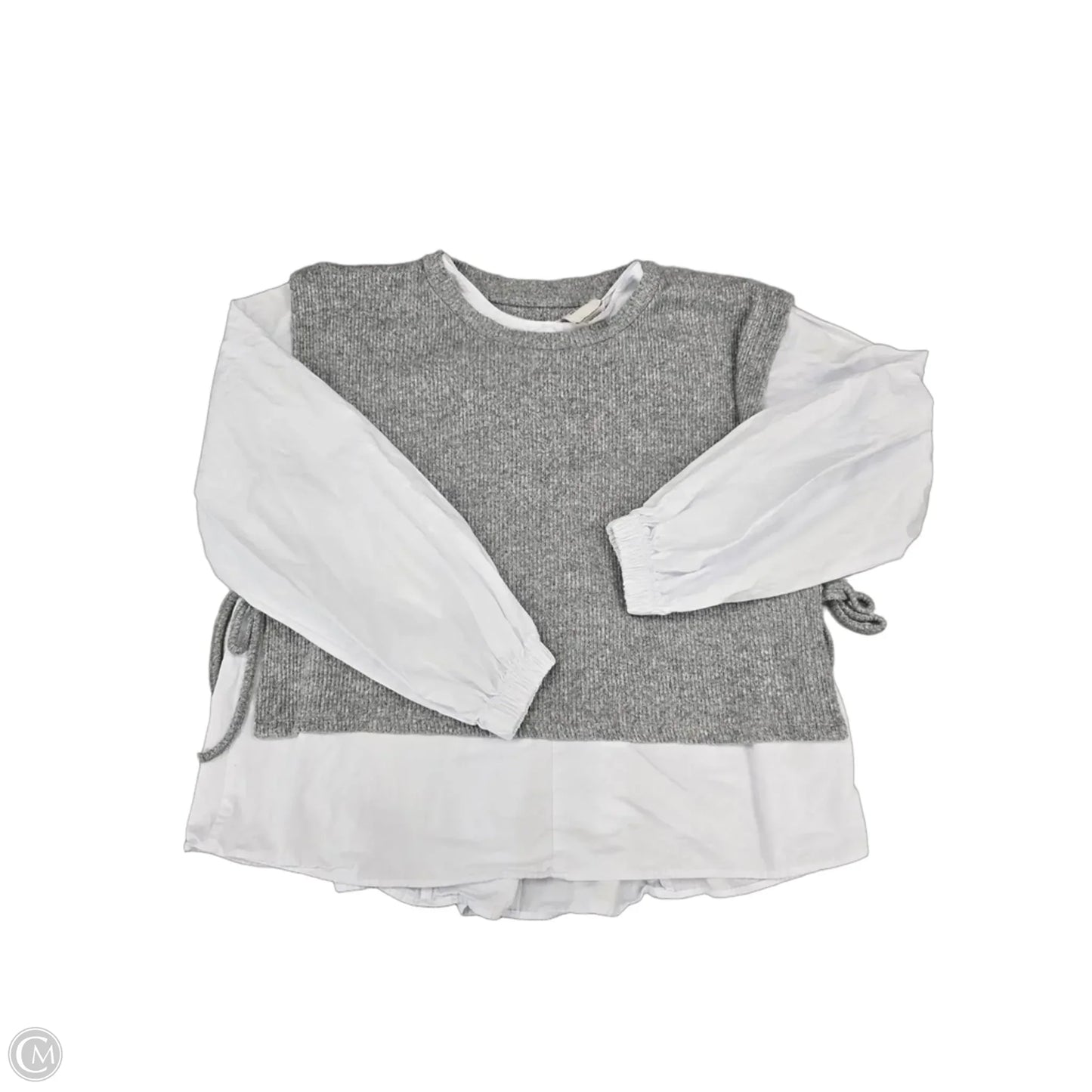 Top Long Sleeve By Maeve In Grey & White, Size: S