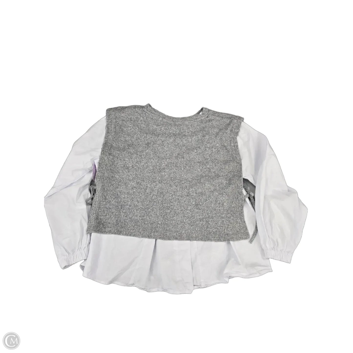 Top Long Sleeve By Maeve In Grey & White, Size: S