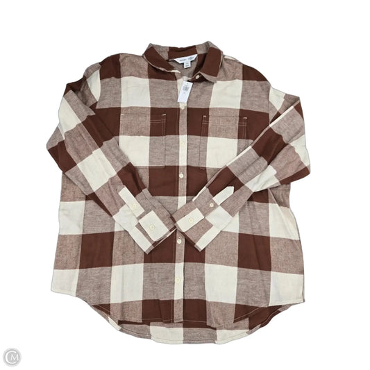 Top Long Sleeve By Old Navy In Brown & Cream, Size: L