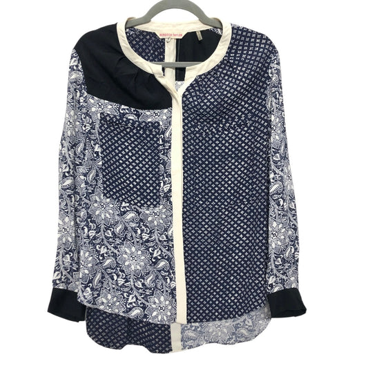 Blouse Ls By Rebecca Taylor In Blue & White, Size:6