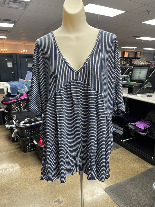 Top Ss By Mittoshop In Blue & White, Size:1X