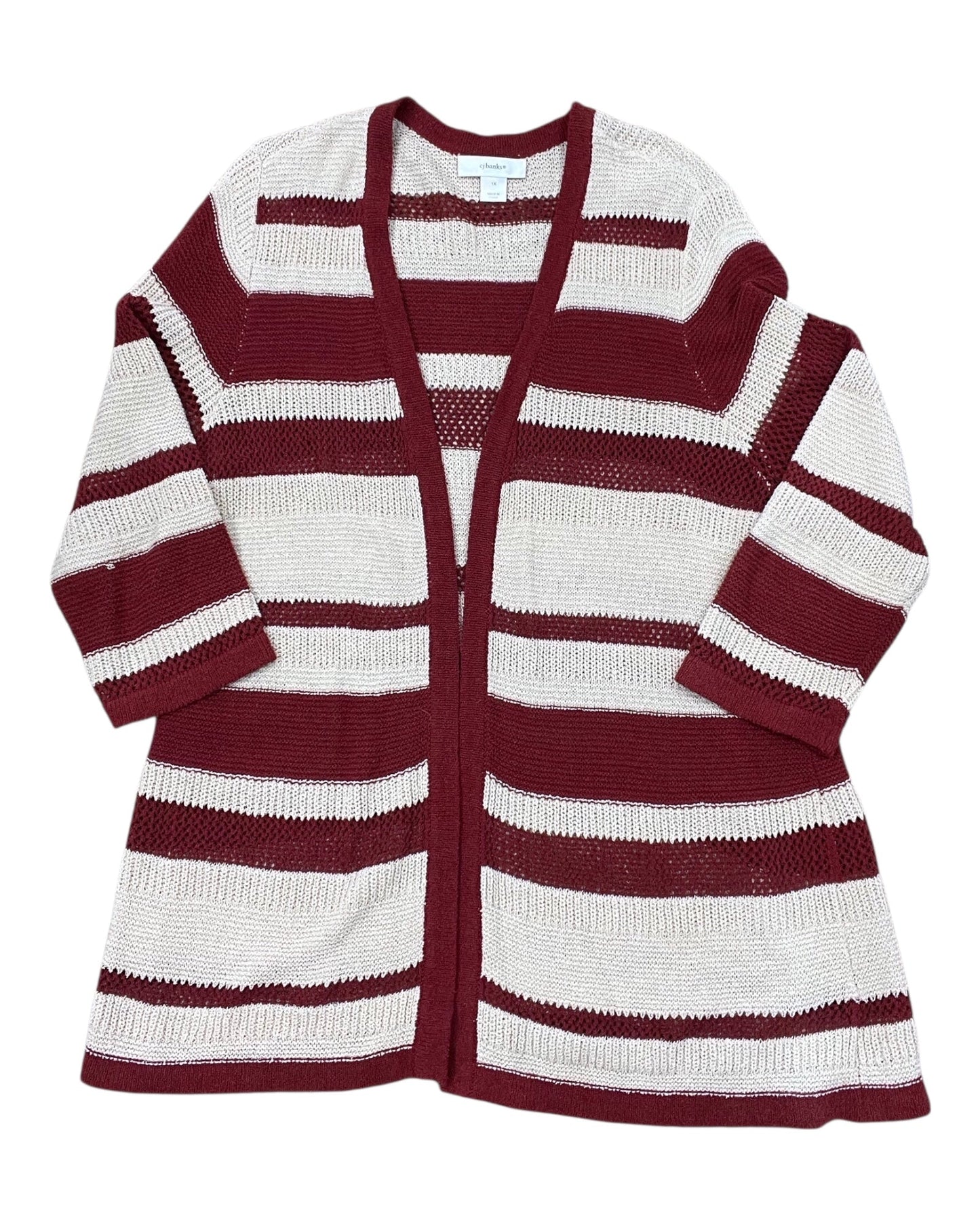 Cardigan By Cj Banks In Cream & Red, Size:1X