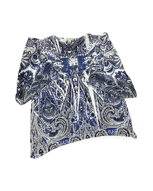 Top 3/4 Sleeve By Live And Let Live In Blue & White, Size:L