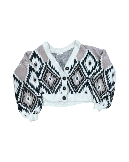 Cardigan By Blu Pepper In Brown & Cream, Size:S