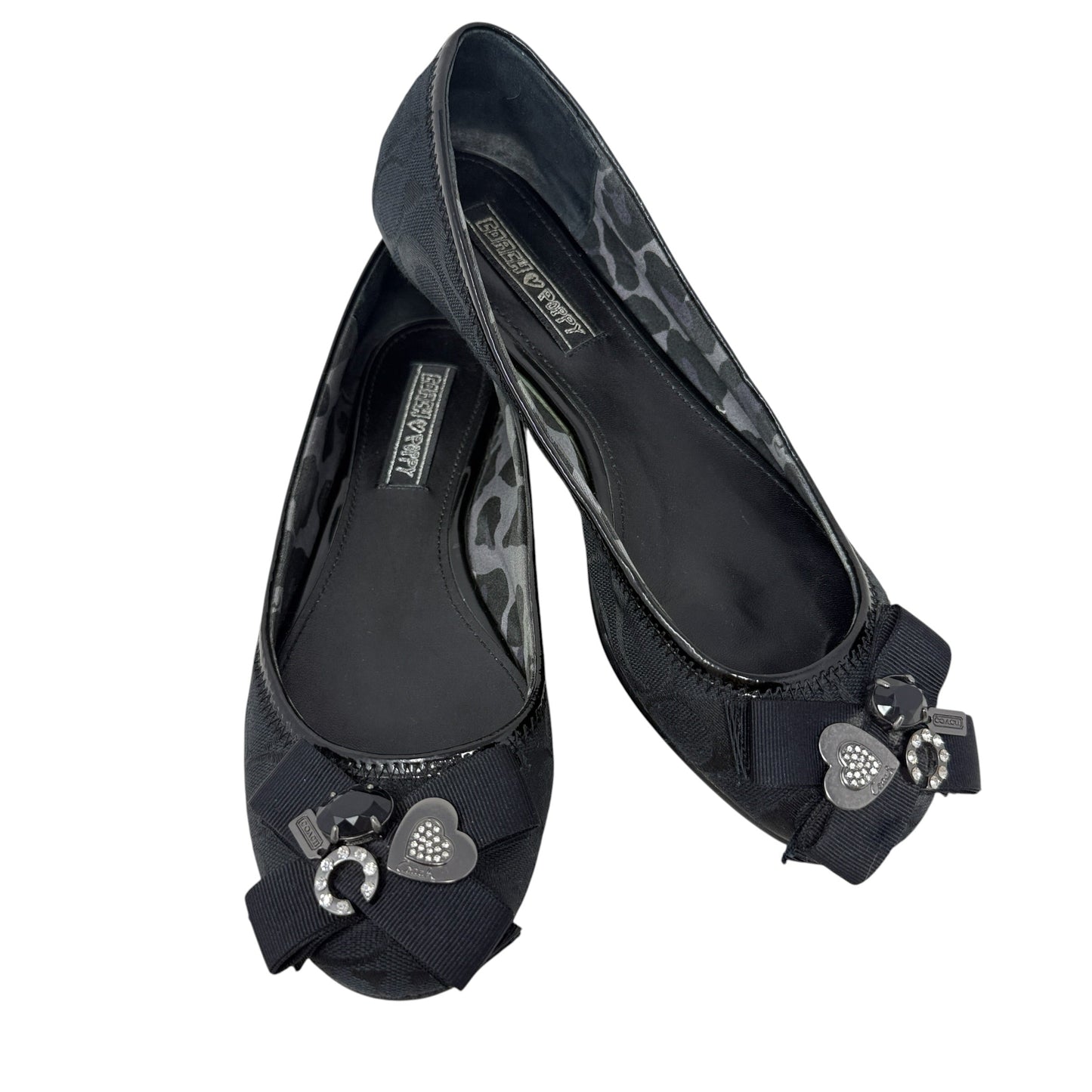 Poppy "Caper" Embellished Ballet Flats Designer By Coach In Black, Size: 9