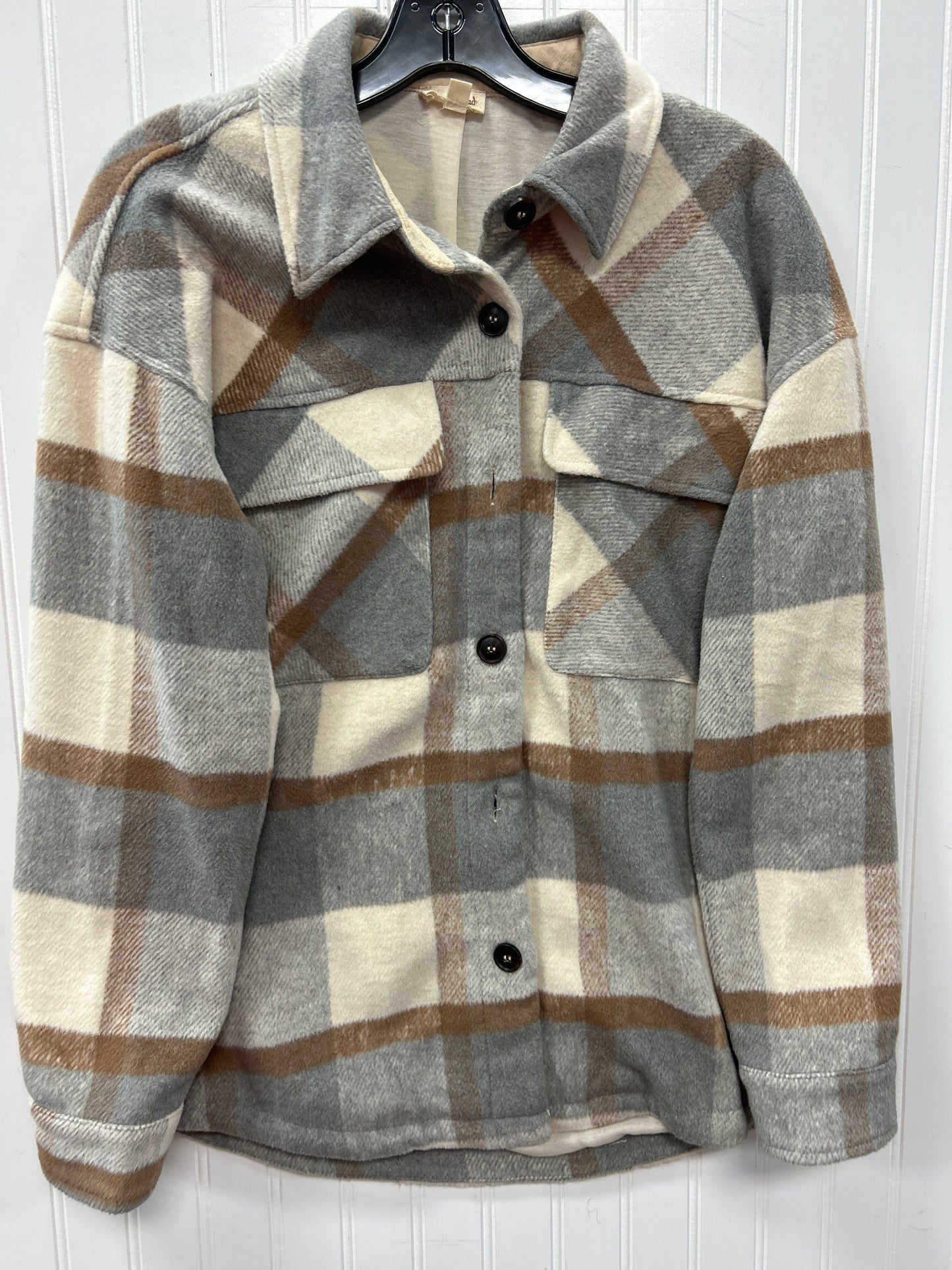 Jacket Fleece By Hem & Thread In Grey & Tan, Size:S