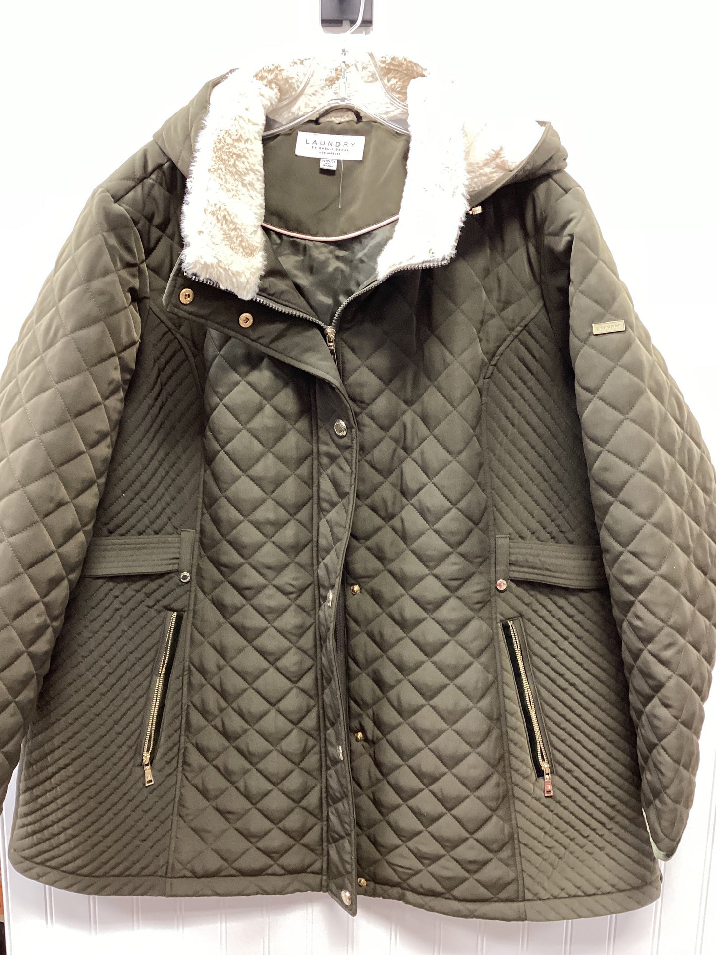 Coat Puffer & Quilted By Laundry In Green, Size:2X