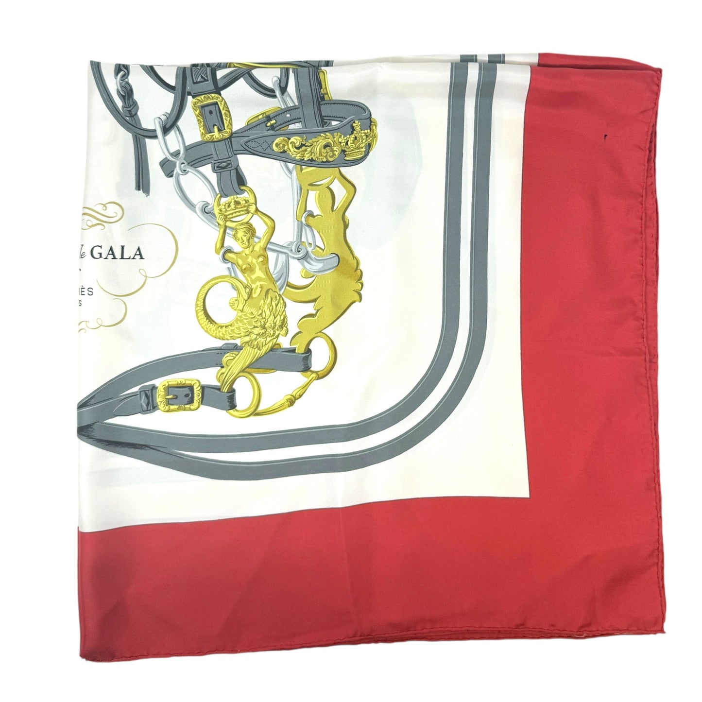 Brides de Gala 90 cm Silk Scarf by artist Hugo Grygkar Luxury Designer By Hermes In Red