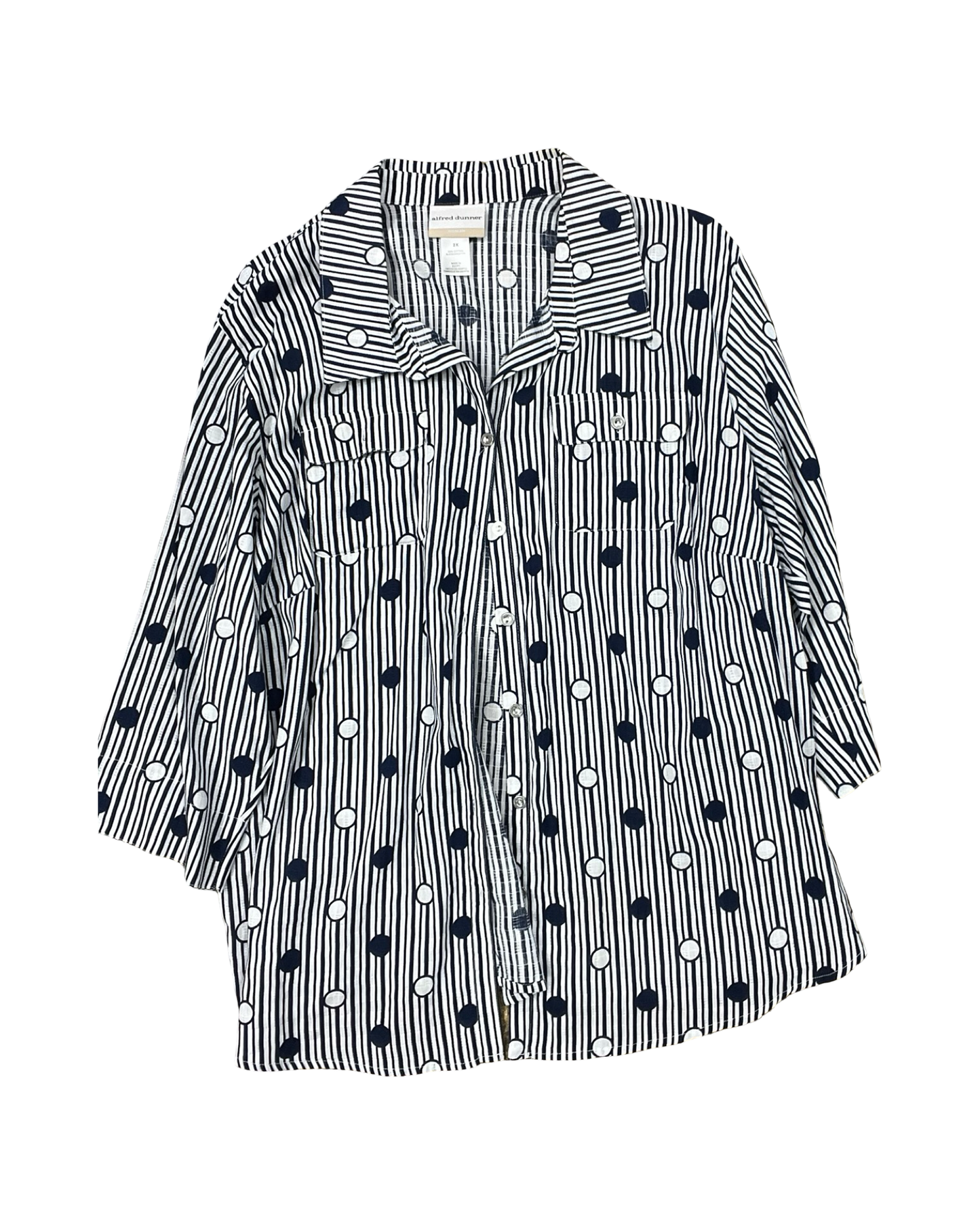 Blouse Ls By Alfred Dunner In Blue & White, Size:2X