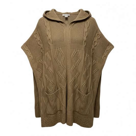 Hooded Open Front Cable Knit Sweater Poncho By Rachel Zoe In Tan, Size: Osfm