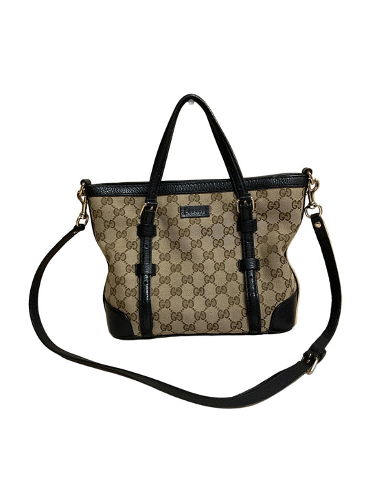 Tote Luxury Designer By Gucci In Black & Tan, Size:Small