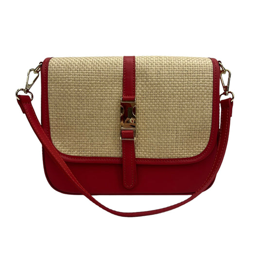 Handbag Leather By Clothes Mentor In Red & Tan, Size:Small