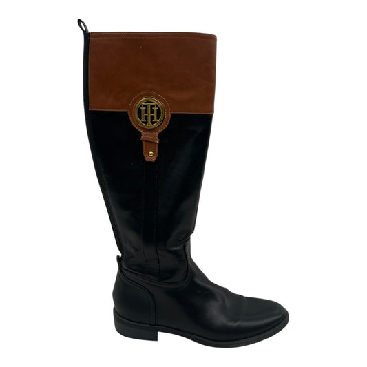 Boots Knee Flats By Tommy Hilfiger In Black & Brown, Size:7