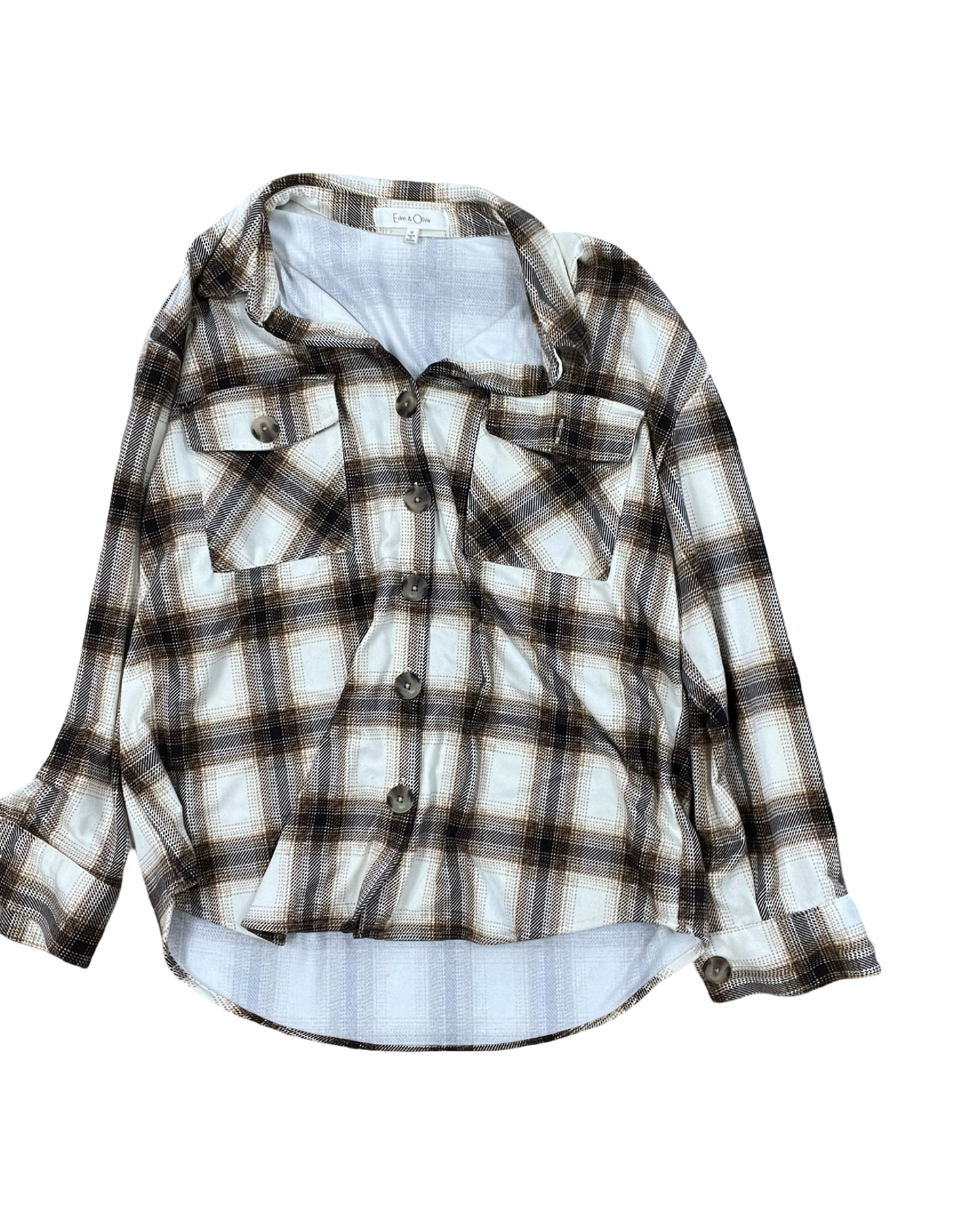 Blouse Ls By Eden & Olivia In Brown & Cream, Size:M